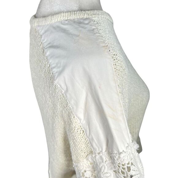 White + Warren Medium  White Floral Lace Sleeve Pullover Sweater Women’s - Picture 12 of 13